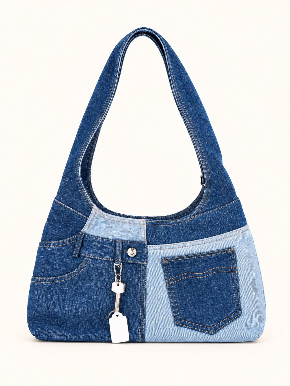 Denim Patchwork Hobo Bag - Blue